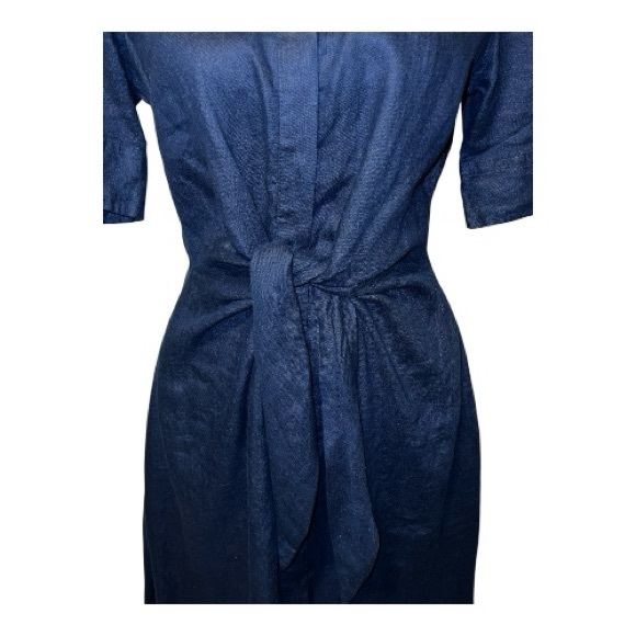 Ralph Lauren Tie-front Linen Shirtdress with pockets in navy - Picture 3 of 14